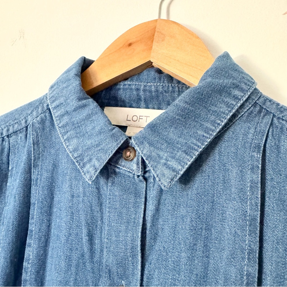 LOFT Denim Pleated Button Front Shirt Dress Size M - Picture 5 of 12